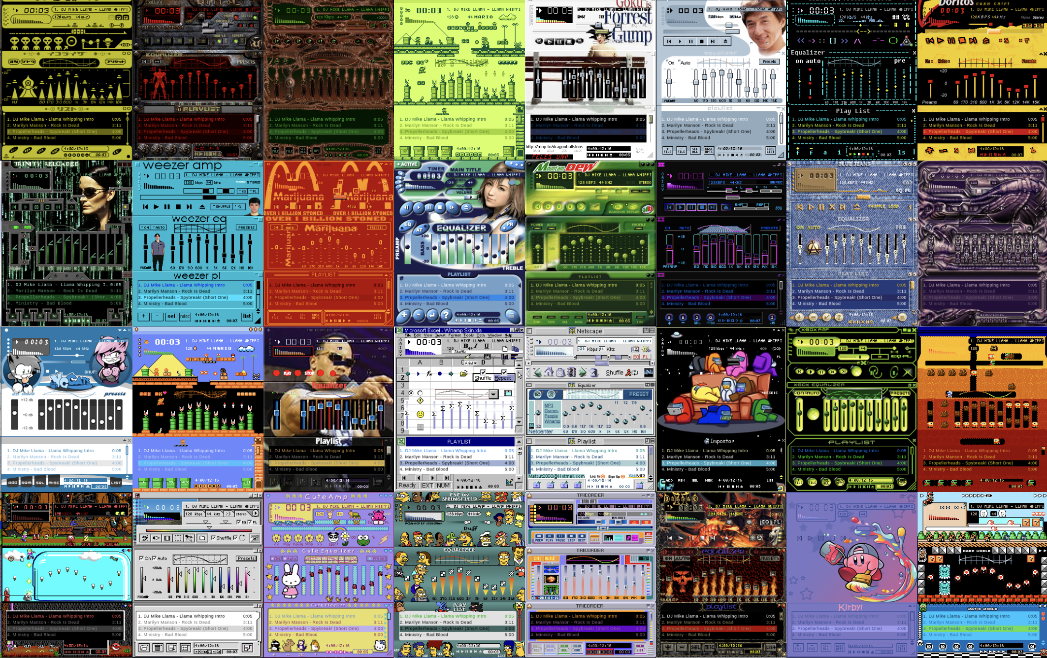 A screenshot of various Winamp skins.